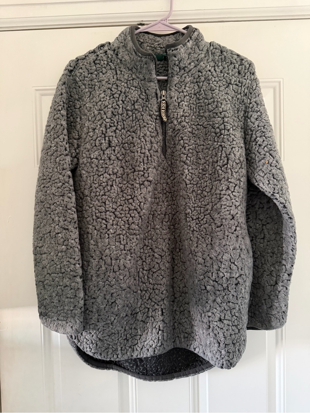 Plush Grey Teddy Sherpa Half-Zip Jacket